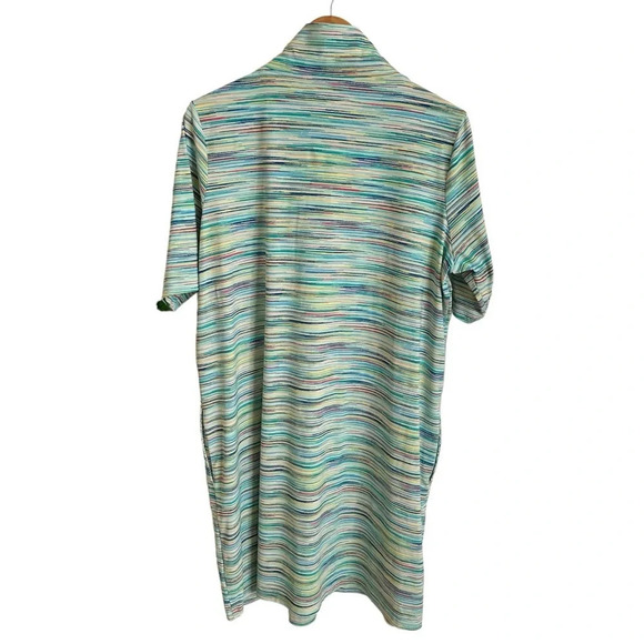 Lands End Womens XL 18 Spacedye Stripe Active Dress Swim Cover up Travel Pockets - Picture 2 of 6